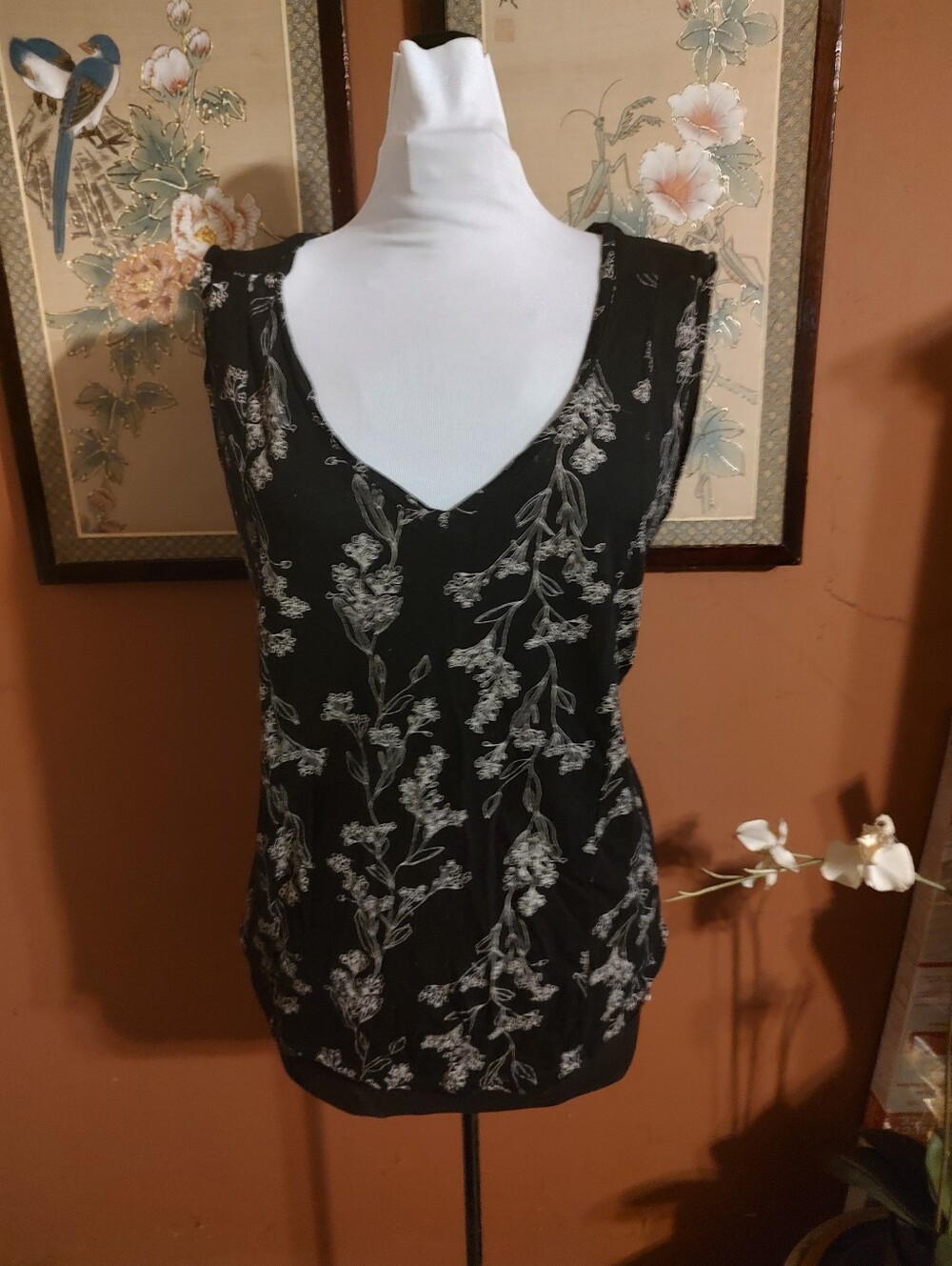 🐈⬛🩶🐈⬛ Delightful Black & Silver Grey Floral Hi-Lo Camisole Tank Top - XL